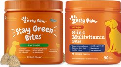 Zesty Paws Grass Defense Stay Green Bites Digestive & Immune Health + 8-in-1 Multivitamin Bites Chicken Flavor Dog Supplement