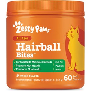 Zesty Paws Hairball Bites Bacon Flavored Soft Chews Digestive Supplement for Cats, 60 count