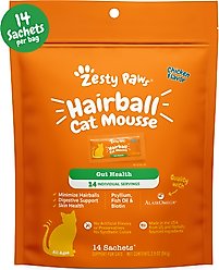 Zesty Paws Hairball Mousse Chicken Flavored Lickable Hairball Control Supplement for Cats, 14 count