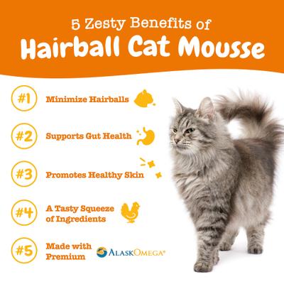 Show full view: Zesty Paws Hairball Mousse Chicken Flavored Lickable Hairball Control Supplement for Cats, 14 count slide 3 of 10
