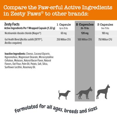 Show full view: Zesty Paws Healthy Aging NAD+ Precursor Cellular Energy, Brain & Heart Supplement for Dogs, 60 count slide 9 of 13