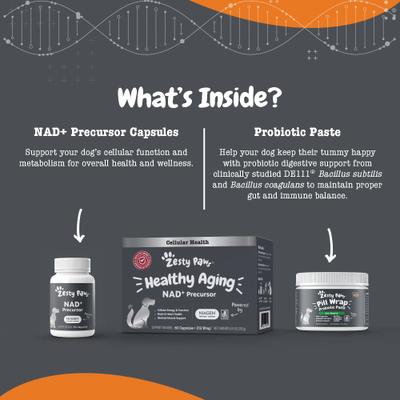 Show full view: Zesty Paws Healthy Aging NAD+ Precursor Cellular Energy, Brain & Heart Supplement for Dogs, 60 count slide 8 of 13