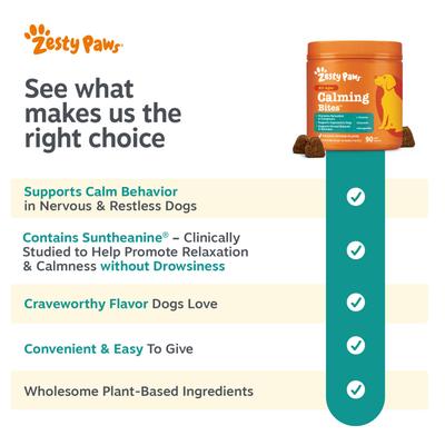 Show full view: Zesty Paws Calming Bites Peanut Butter Flavored Soft Chews Composure & Relaxation Supplement for Dogs, 90 count slide 7 of 11