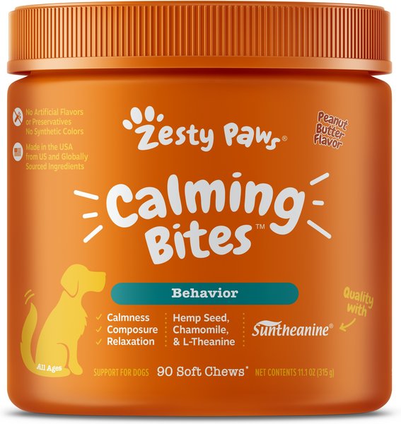Show full view: Zesty Paws Hemp Calming Bites Peanut Butter Flavored Soft Chews Composure & Relaxation Supplement for Dogs, 90 count slide 1 of 11