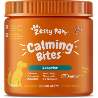 Zesty Paws Hemp Calming Bites Peanut Butter Flavored Soft Chews Composure & Relaxation Supplement for Dogs, 90 count slide 1 of 9