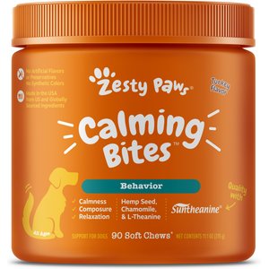 Zesty Paws Hemp Calming Bites Turkey Flavored Soft Chews Supplement for Dogs, 90 count