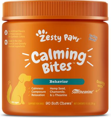Show full view: Zesty Paws Hemp Calming Bites Turkey Flavored Soft Chews Supplement for Dogs, 90 count slide 1 of 12