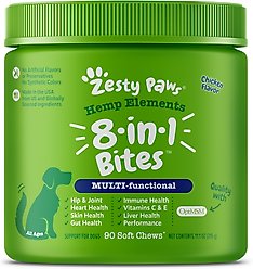 Zesty Paws Hemp Elements 8-in-1 Bites Chicken Flavored Soft Chews Multivitamin for Dogs, 90 count
