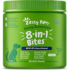 Zesty Paws Hemp Elements 8-in-1 Bites Chicken Flavored Soft Chews Multivitamin for Dogs, 90 count