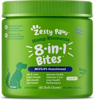 Show full view: Zesty Paws Hemp Elements 8-in-1 Bites Chicken Flavored Soft Chews Multivitamin for Dogs, 90 count slide 1 of 12