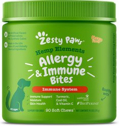 Zesty Paws Hemp Elements Allergy & Immune Bites Cheese Flavored Soft Chews Supplement for Dogs, 90 count