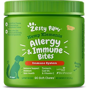 Zesty Paws Hemp Elements Allergy & Immune Bites Cheese Flavored Soft Chews Supplement for Dogs, 90 count