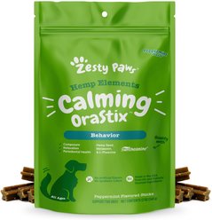 Zesty Paws Hemp Elements Calming Hemp OraStix Peppermint Flavored Dental Chews Melatonin Supplement for Dogs, 12-oz bag