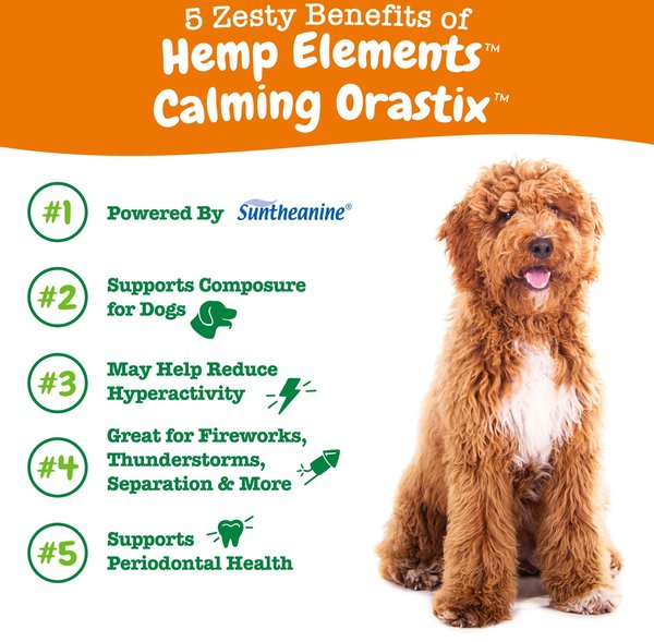 Show full view: Zesty Paws Hemp Elements Calming Hemp OraStix Peppermint Flavored Dental Chews Melatonin Supplement for Dogs, 25-oz bag slide 3 of 8