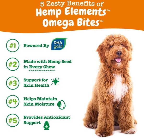 Zesty Paws Hemp Elements Omega Bites Chicken Flavored Soft Chews Skin & Coat Supplement for Dogs