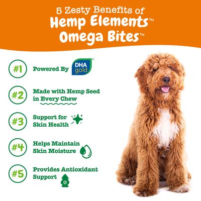 Show full view: Zesty Paws Hemp Elements Omega Bites Chicken Flavored Soft Chews Skin & Coat Supplement for Dogs, 90 count slide 4 of 9