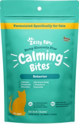 Zesty Paws Hemp Elements Plus Calming Bites Bacon Flavored Soft Chews Broad Spectrum Hemp Extract Calming Health Supplement for Cats, 50 count