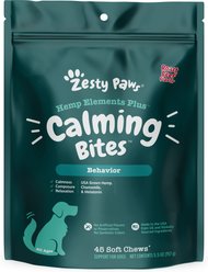 Zesty Paws Hemp Elements Plus Calming Bites Roast Beef Flavored Soft Chews Broad Spectrum Hemp Extract Calming Health Supplement for Dogs, 45 count