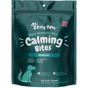 Zesty Paws Hemp Elements Plus Calming Bites Roast Beef Flavored Soft Chews Broad Spectrum Hemp Extract Calming Health Supplement for Dogs, 45 count