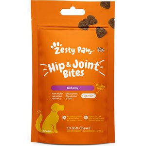 Zesty Paws Hip & Joint Bites Bacon Flavored Soft Chews Glucosamine Mobility Supplement for Dogs, 10 count