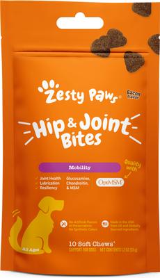Show full view: Zesty Paws Hip & Joint Bites Bacon Flavored Soft Chews Glucosamine Mobility Supplement for Dogs, 10 count slide 1 of 13