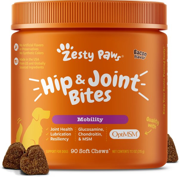 Zesty Paws Hip & Joint Bites Bacon Flavored Soft Chews Mobility Supplement for Dogs