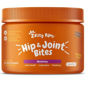 Zesty Paws Hip & Joint Bites Bacon Flavored Soft Chews Glucosamine Mobility Supplement for Dogs, 50 count