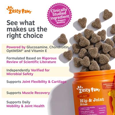 Show full view: Zesty Paws Hip & Joint Bites Bacon Flavored Soft Chews Glucosamine Mobility Supplement for Dogs, 90 count slide 6 of 12
