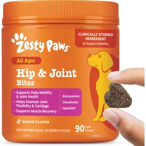 Zesty Paws Hip & Joint Bites Bacon Flavored Soft Chews Glucosamine Mobility Supplement for Dogs, 90 count