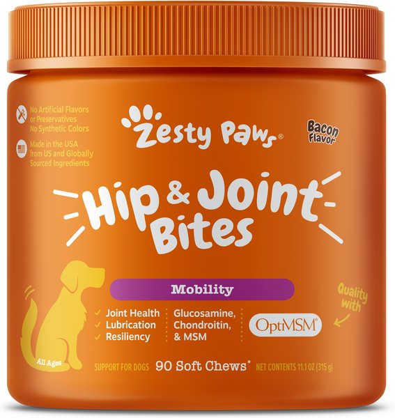 Show full view: Zesty Paws Hip & Joint Bites Bacon Flavored Soft Chews Glucosamine Mobility Supplement for Dogs, 90 count slide 1 of 11