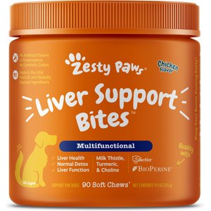 Zesty Paws Liver Support Bites Chicken Flavored Soft Chews Milk Thistle Supplement for Dogs, 90 count
