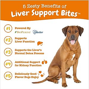Zesty Paws Liver Support Bites Chicken Flavored Soft Chews Milk Thistle Supplement for Dogs, 90 count