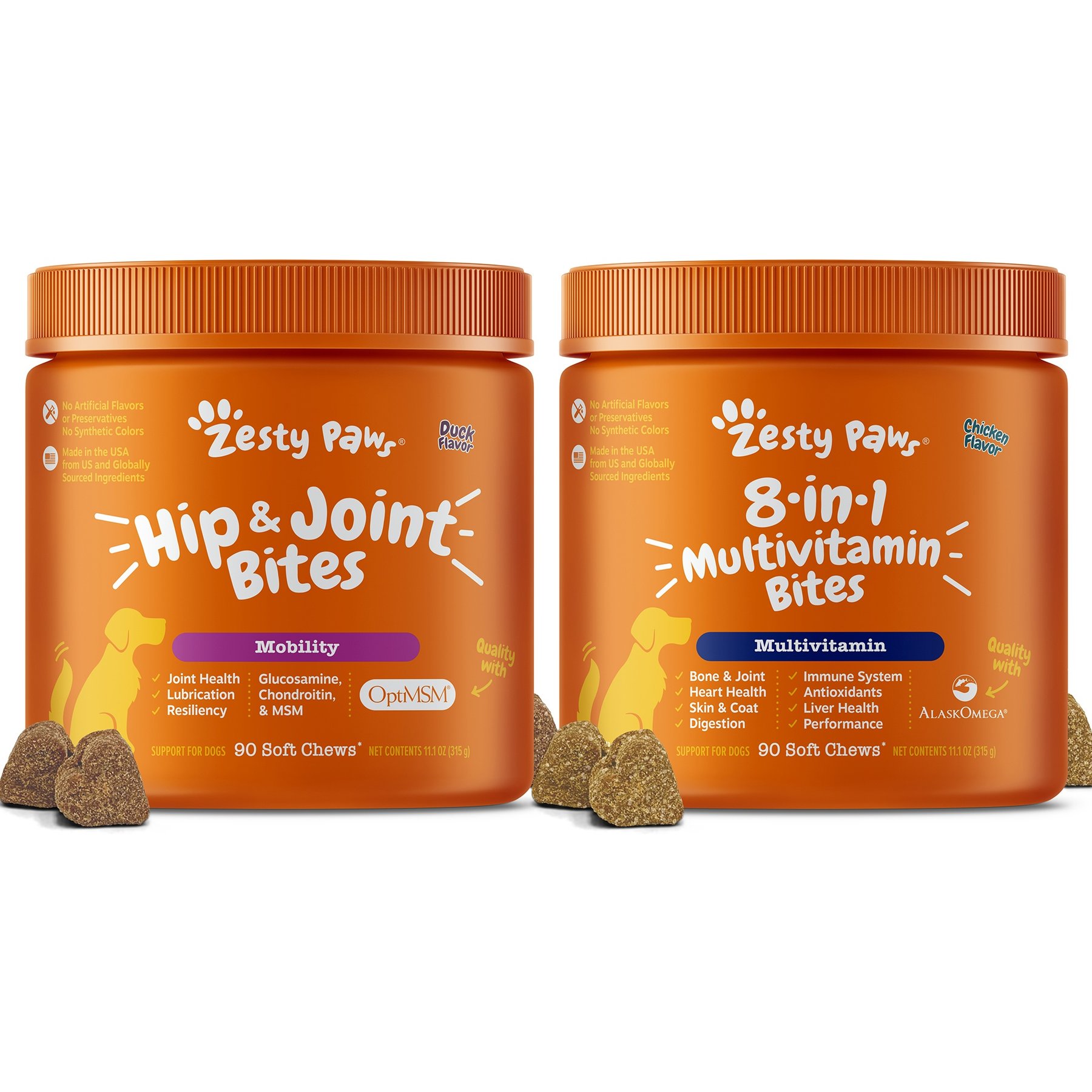 Zesty Paws Mobility Bites Hip & Joint Support + 8-in-1 Multivitamin Bites Chicken Flavor Dog Supplement