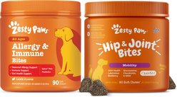 Zesty Paws Mobility Bites Hip & Joint Support + Aller-Immune Bites Lamb Flavor Immune System Soft Chews Dog Supplement