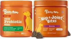Zesty Paws Mobility Bites Hip & Joint Support + Probiotic Bites Digestion Pumpkin Flavor Soft Chews Dog Supplement