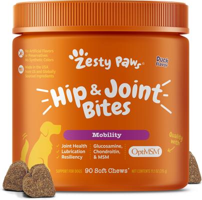 Show full view: Zesty Paws Mobility Bites Hip & Joint Support + Probiotic Bites Digestion Pumpkin Flavor Soft Chews Dog Supplement slide 6 of 9
