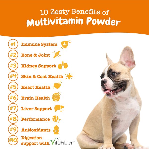 Show full view: Zesty Paws Multivitamin Powder Salmon Flavored Digestion, Mobility & Immune Supplement for Dogs, 30 count slide 2 of 10