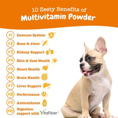 Show full view: Zesty Paws Multivitamin Powder Salmon Flavored Digestion, Mobility & Immune Supplement for Dogs, 30 count slide 3 of 11