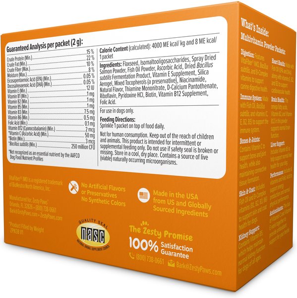 Show full view: Zesty Paws Multivitamin Powder Salmon Flavored Digestion, Mobility & Immune Supplement for Dogs, 30 count slide 5 of 10
