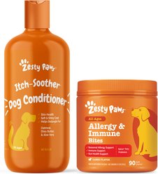 Zesty Paws Oatmeal Anti-Itch Conditioner with Aloe Vera & Organic Shea Butter for Dogs, 16-oz bottle & Zesty Paws Aller-Immune Bites Lamb Flavor Immune System Soft Chews Dog Supplement