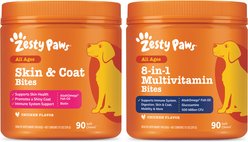 Zesty Paws Omega Bites Skin & Coat Support + 8-in-1 Multivitamin Bites Chicken Flavor Dog Supplement