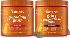 Zesty Paws Omega Bites Skin & Coat Support + 8-in-1 Multivitamin Bites Chicken Flavor Dog Supplement