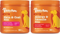 Zesty Paws Omega Bites Skin & Coat Support + Aller-Immune Bites Lamb Flavor Immune System Soft Chews Dog Supplement