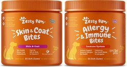 Zesty Paws Omega Bites Skin & Coat Support + Aller-Immune Bites Lamb Flavor Immune System Soft Chews Dog Supplement