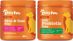 Zesty Paws Omega Bites Skin & Coat Support + Probiotic Bites Digestion Pumpkin Flavor Soft Chews Dog Supplement