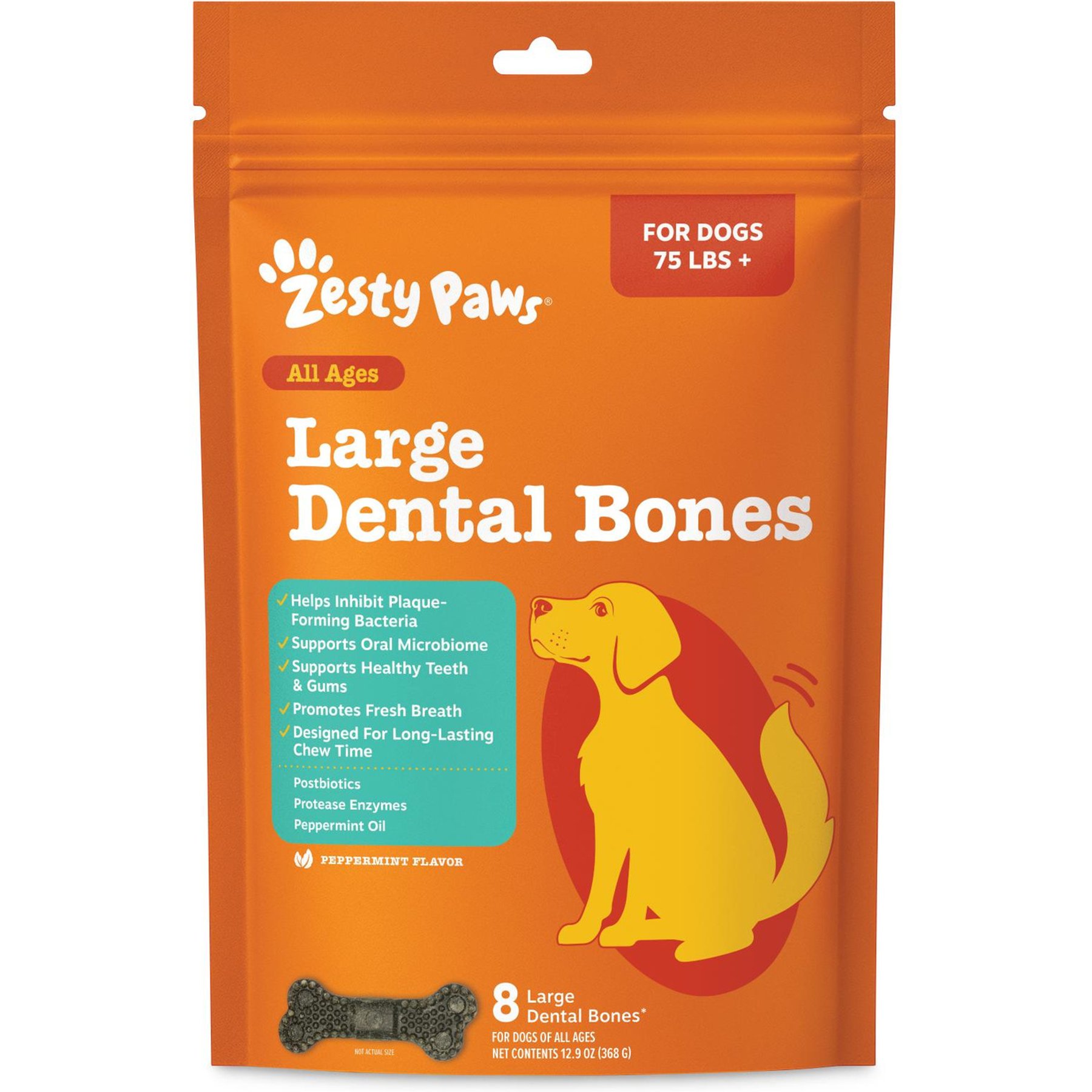Zesty Paws Peppermint Flavored Dental Large Dog Chew Treats, 8 count