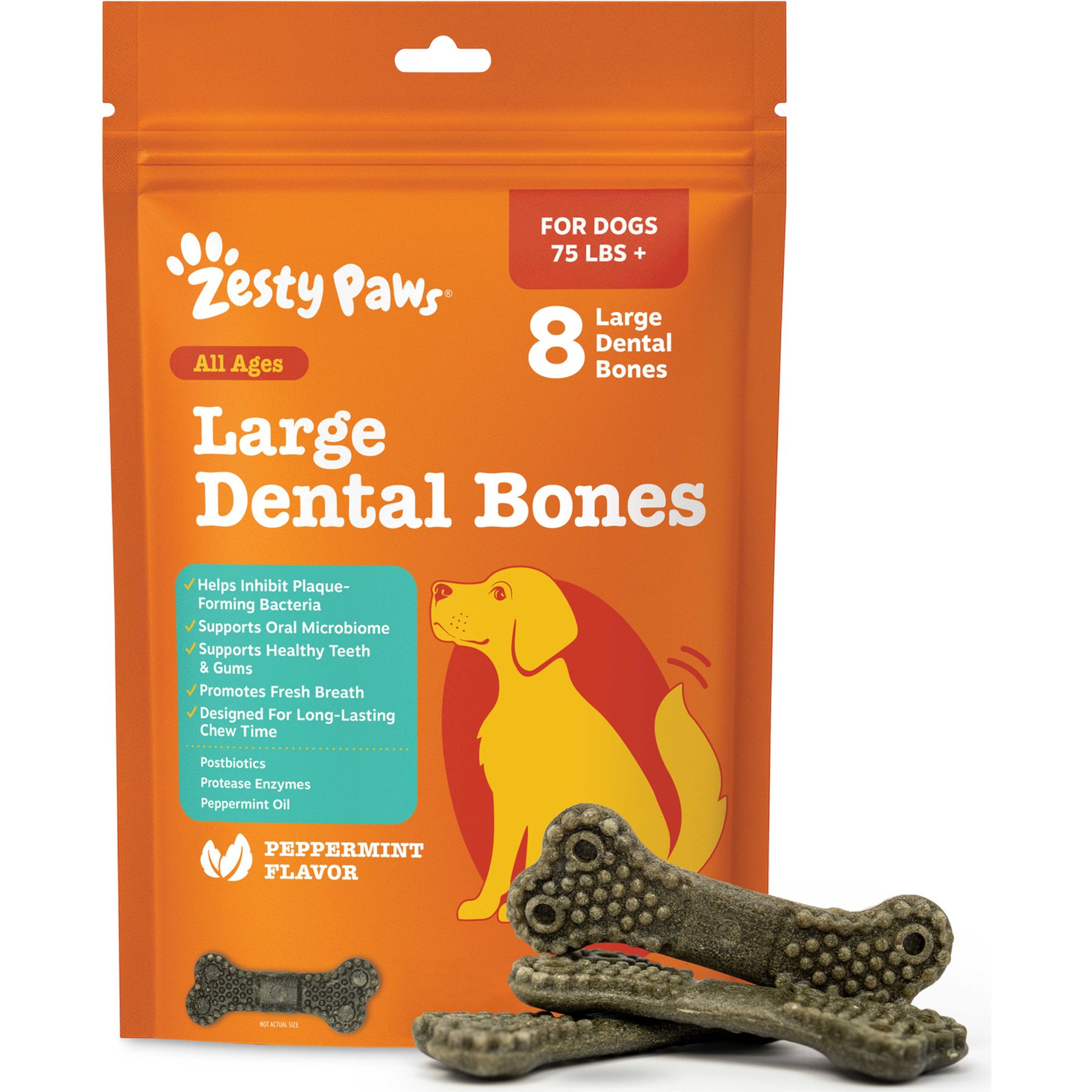 Zesty Paws Peppermint Flavored Dental Large Dog Chew Treats, 8 count