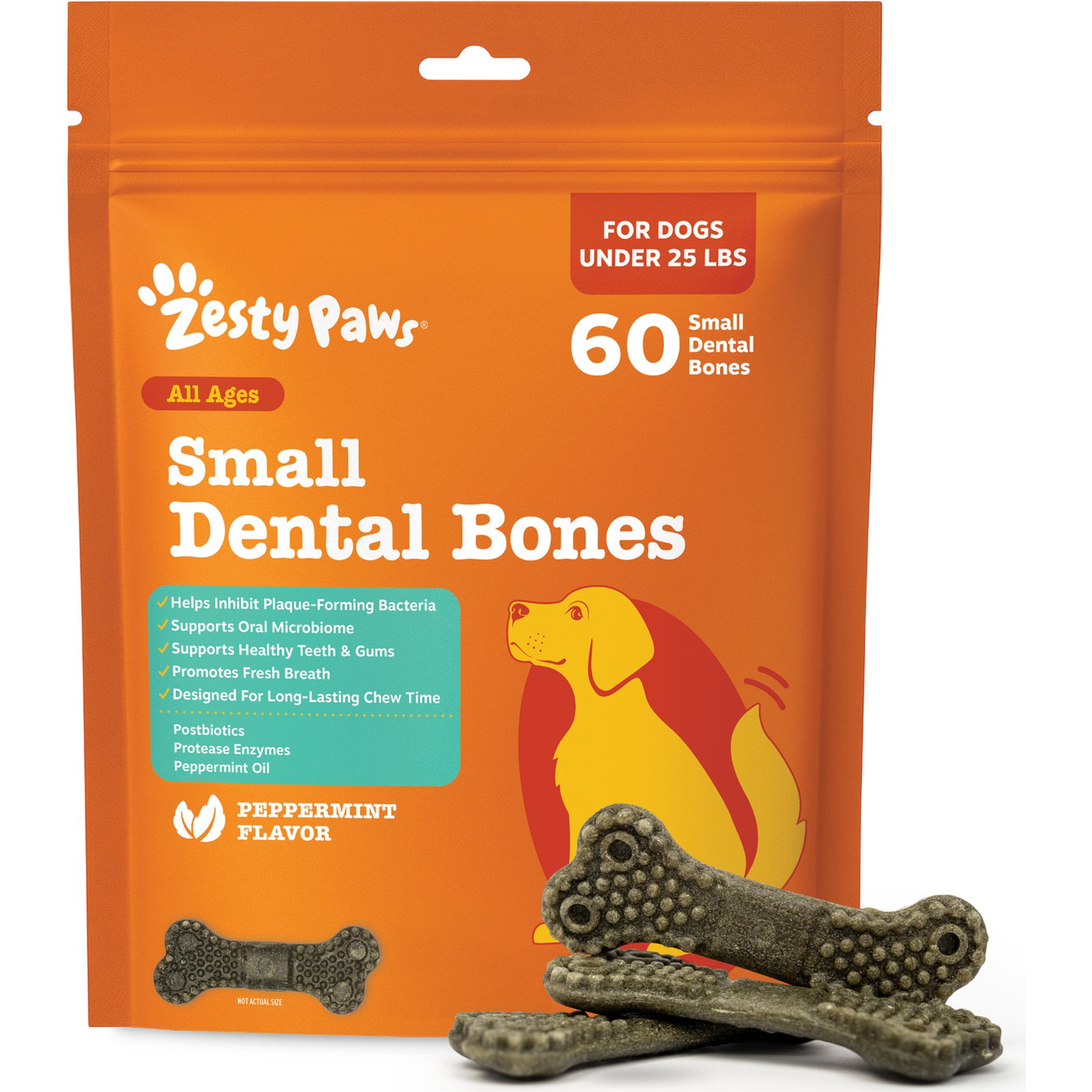 Zesty Paws Peppermint Flavored Dental Small Dog Chew Treats, 60 count