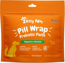 Zesty Paws Pill Wrap Probiotic Paste Bacon Flavored Digestive Supplement for Dogs, 4.2-oz pouch