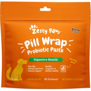 Zesty Paws Pill Wrap Probiotic Paste Bacon Flavored Digestive Supplement for Dogs, 4.2-oz pouch
